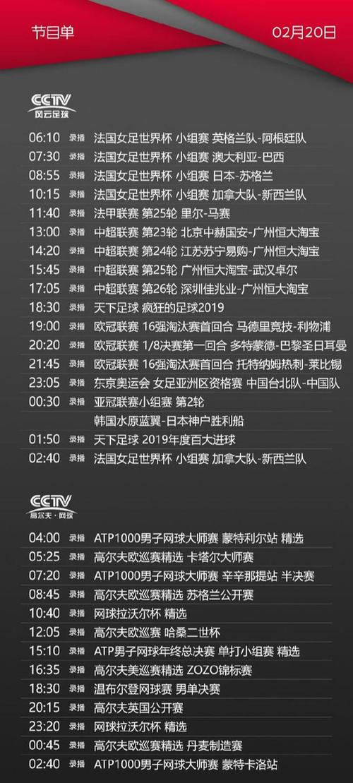 cctv5+今日节目单